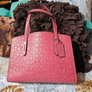 Coach Charlie Carryall 28 Stachel in Pink Signature Leather with Crossbody Strap